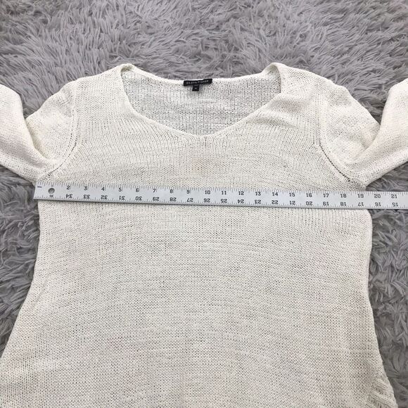 Eileen Fisher Sweater M Cotton Nylon V Neck Asymmetric Slub Knit Ivory Beach - Picture 6 of 8